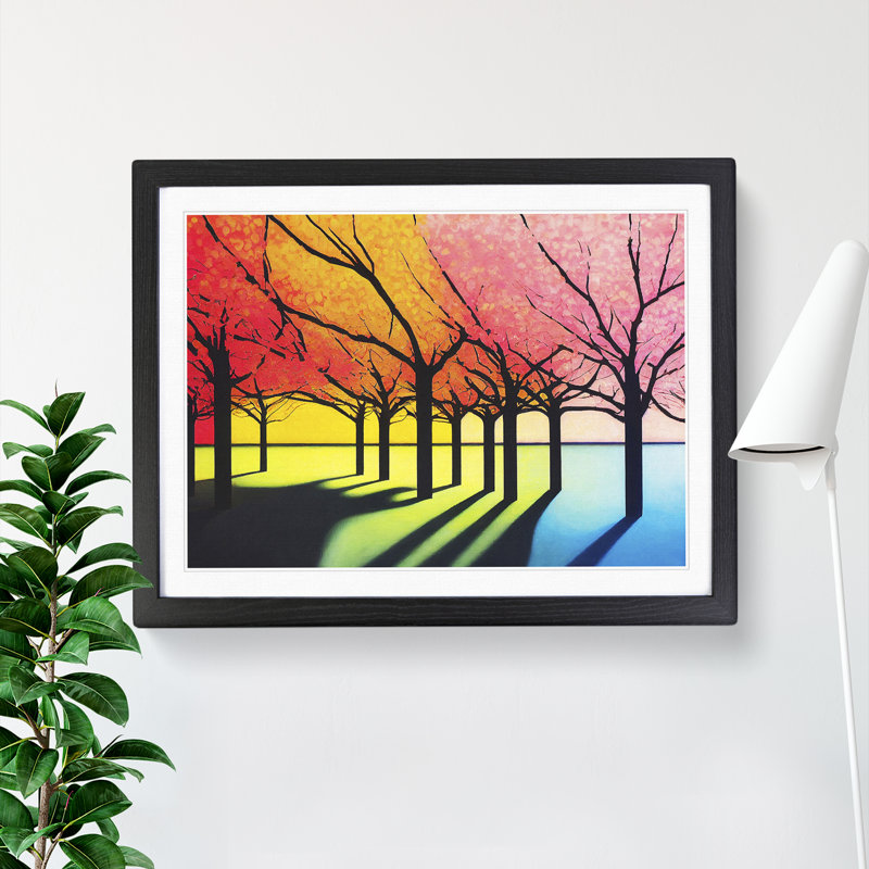 Cheerful Cherry Blossom Trees - Single Picture Frame Painting, 34cm H x 46cm W x 2cm D, Black