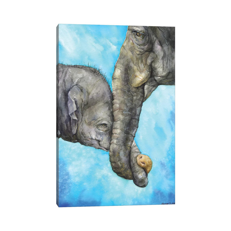 Elephants - Pure Family by George Dyachenko - Wrapped Canvas Painting, 20.32 cm H x 30.48 cm W