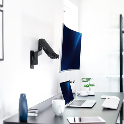 Vivo black mechanical arm single monitor wall mount, fits ultrawides up to 49"