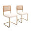 Set of 2 Armless Rattan Dining Chairs, Soft Teddy Fleece Upholstered Kitchen Chairs with Woven Back & Sturdy Gold Metal Legs - Space-Saving Seating for Dining Room, Breakfast Nook & Restaurant, White-1146006674