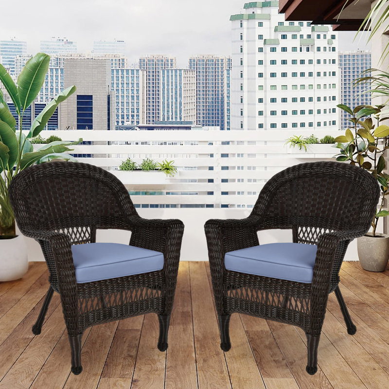 Chaise de patio avec coussins Burrowes, Espresso, Bleu acier