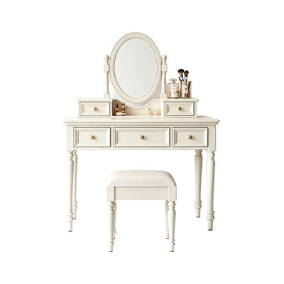 Table de coiffeuse 43,31 po style français minimaliste en bois blanc