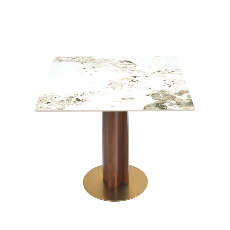 Table de salle à manger moderne carrée, Blanc / Brun