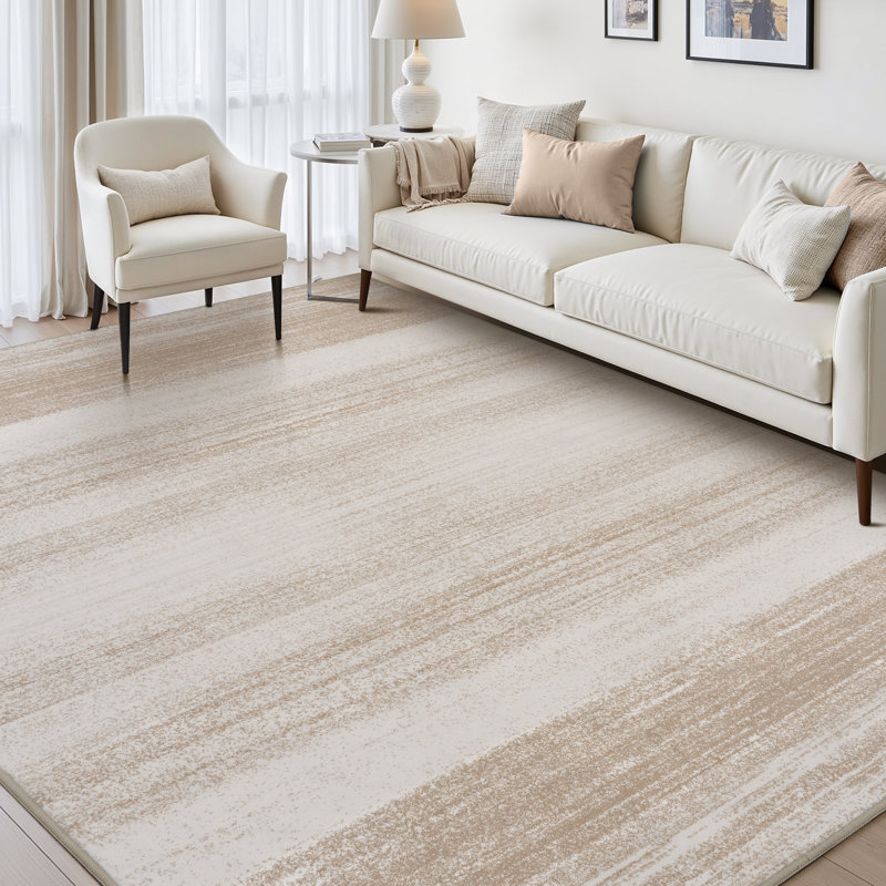 Ultra Soft Washable Area Rug - Warm Beige Modern Design
