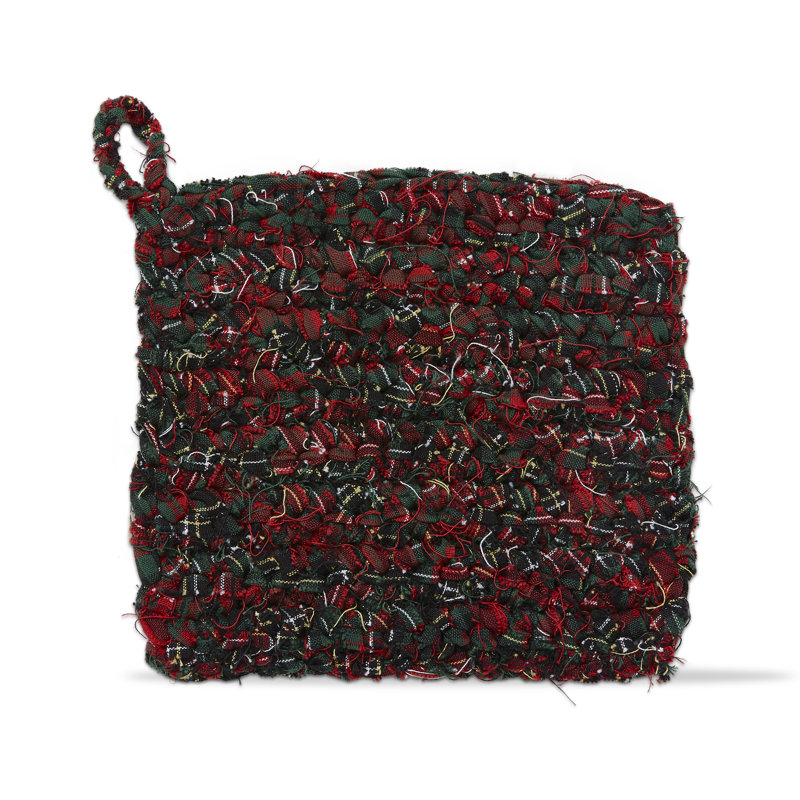 Chindi Crochet Plaid Potholder Green