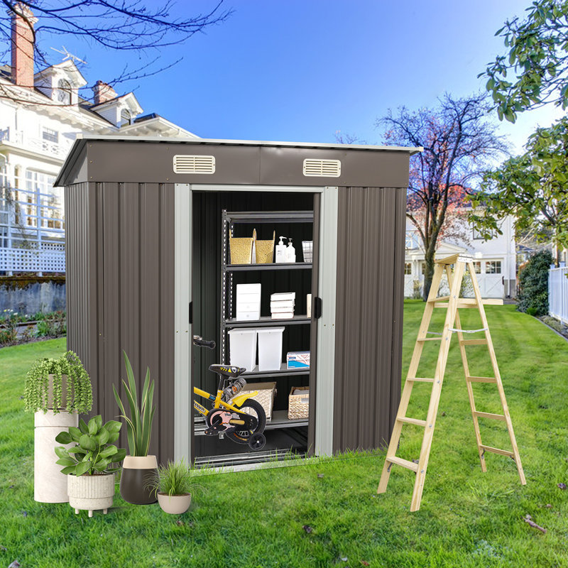 Gray 6 ft x 4 ft Metal Outdoor Storage Shed with Lockable Doors