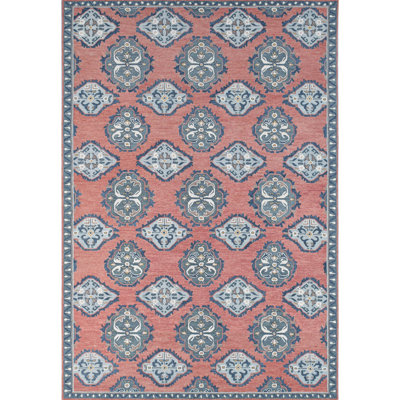 Tapis en laine crocheté à la main bleu / rouge délavé / crème Vintage Glory