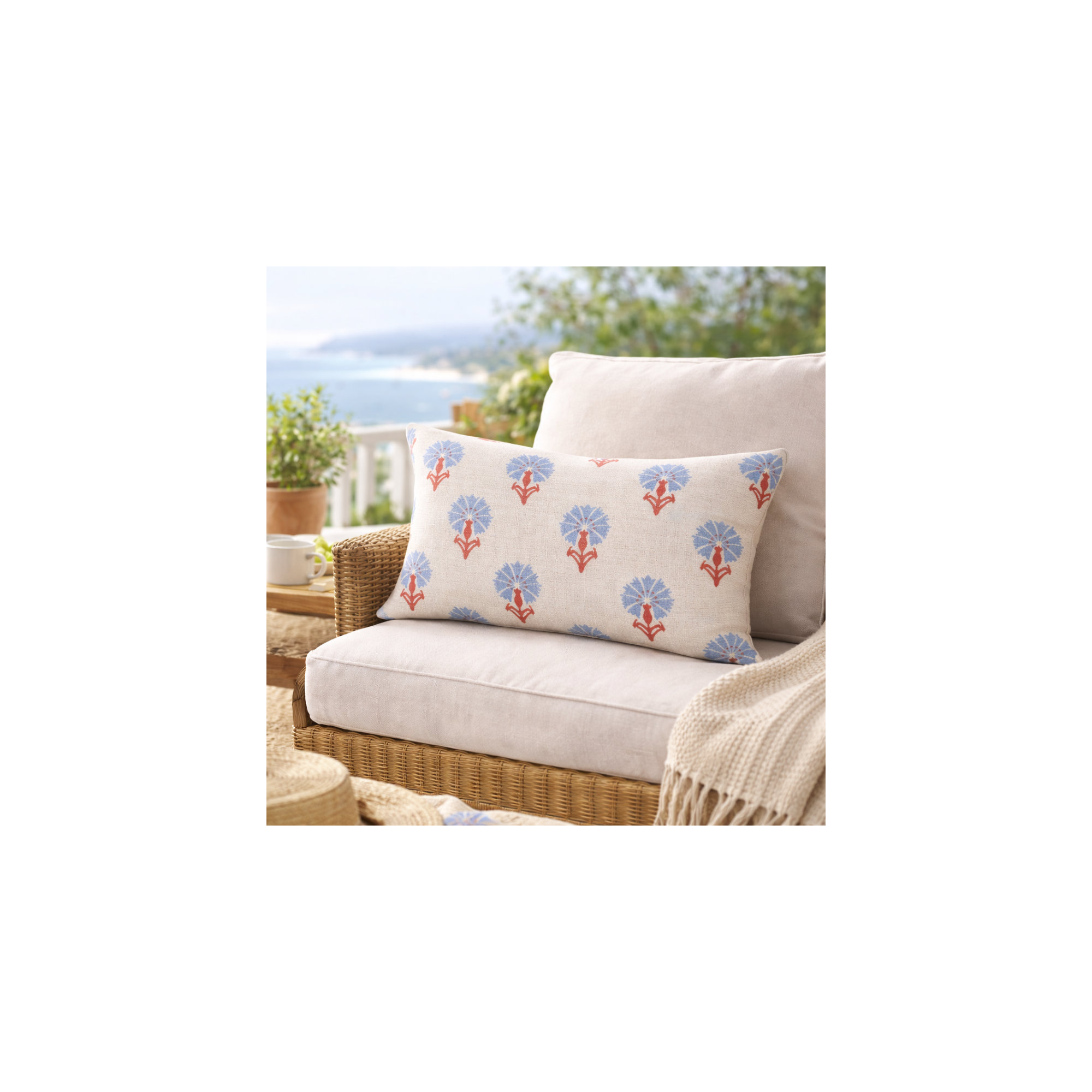 Amala Outdoor/Indoor Kidney Pillow, Mira Bluebell