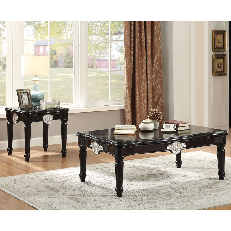 Table de bout noire avec base carrée et bois de peuplier
