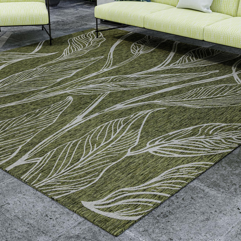 Zenon Floral Green/Gray Indoor / Outdoor Area Rug, Runner 2' x 8'