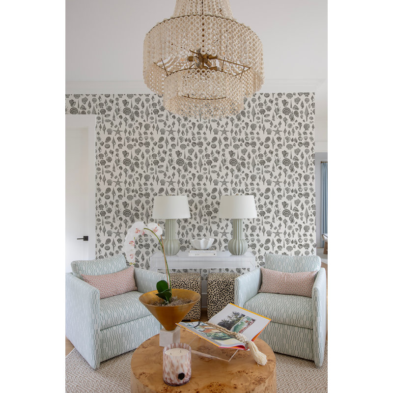 Lowcountry Love Shells Marsh Breeze Wallpaper by Megan Molten, Beige, Peel & Stick