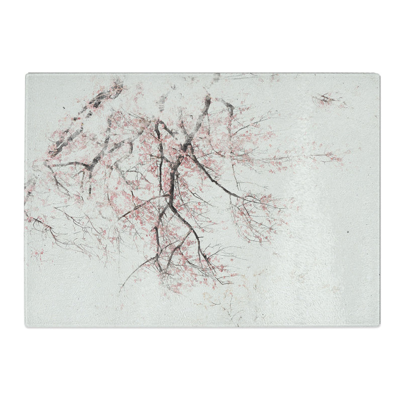 Tempered Glass a Cherry Blossom Tree Abstract Watercolour Chopping Board, 20 cm x 28.5 cm