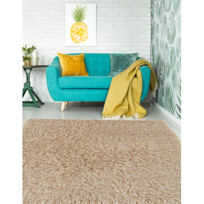 Alamin Handmade Flokati Wool Light Brown Area Rug