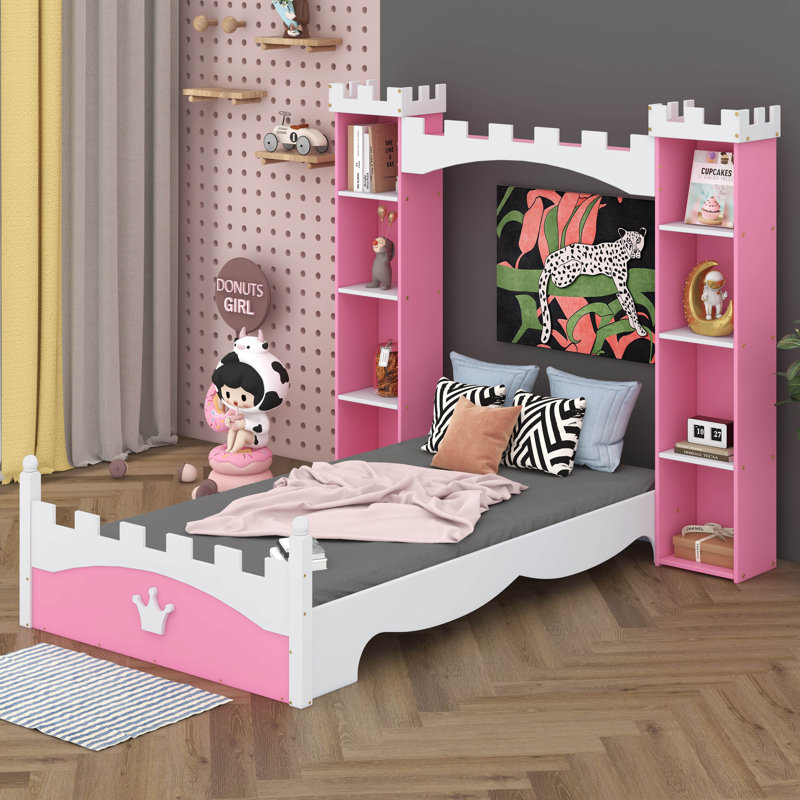 Oaklee Standard Bed with Shelves, Pink