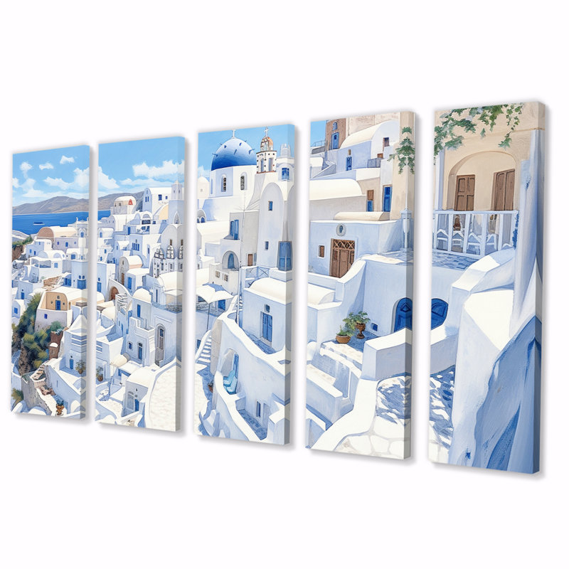 «Greek Santorini Odyssey III», reproduction sur toile - 5 panneaux égaux