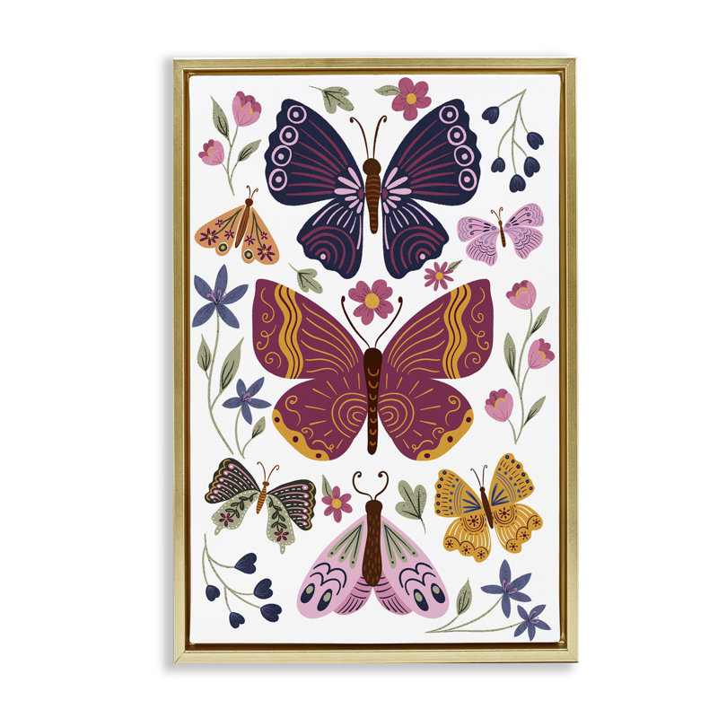 Toile flottante symétrique avec papillons et fleurs par JJ Design House LLC, H 25 po x l 17 po