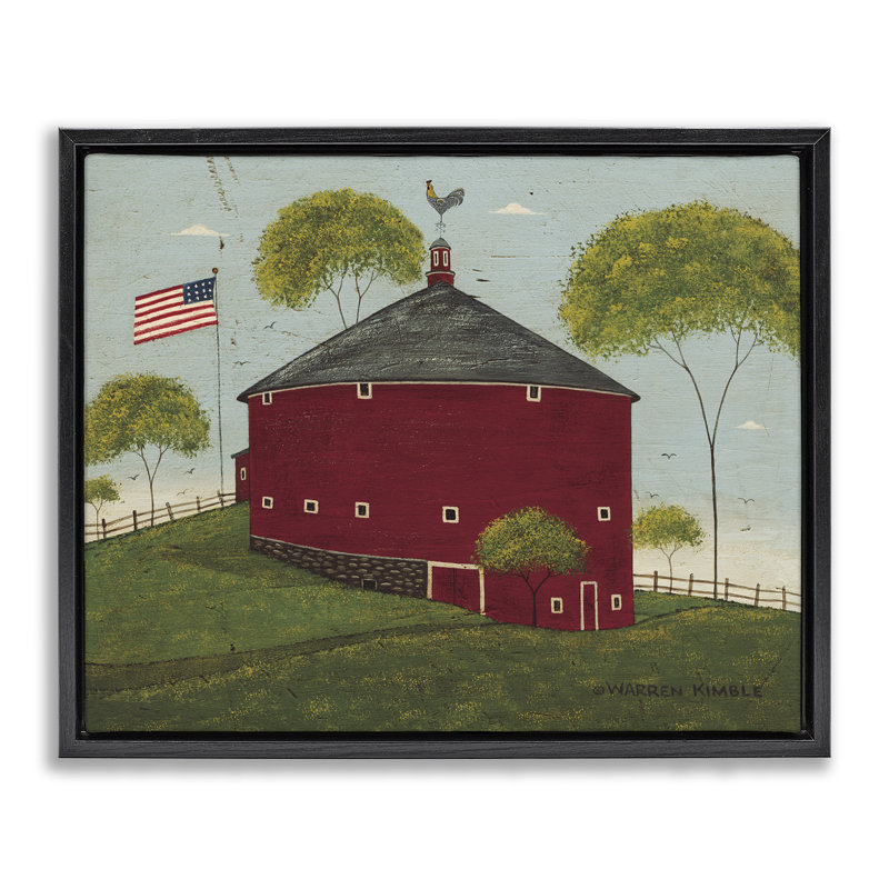 Toile flottante ronde grange avec drapeau américain, conception de Warren Kimble, H 17 po x l 21 po