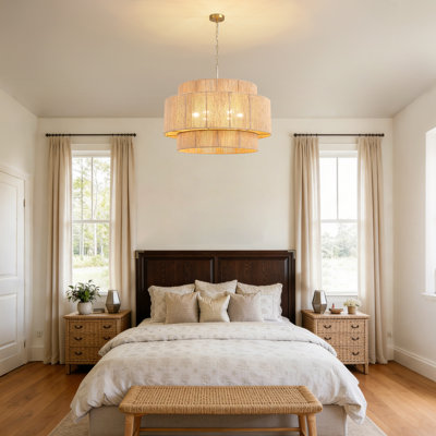 Dimmable Hand-woven Rattan Tiered Chandelier