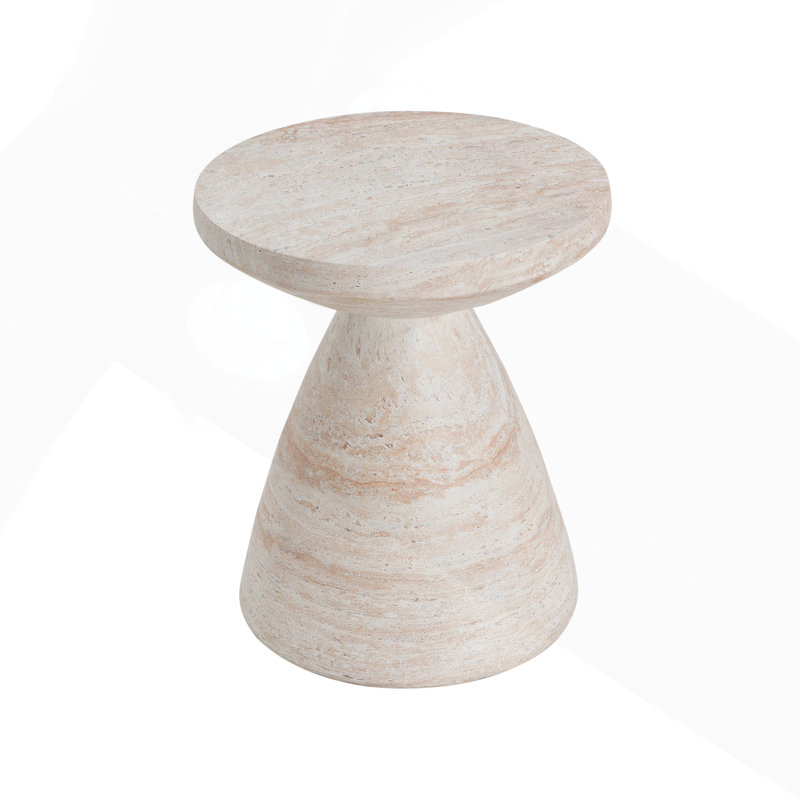 Table d'appoint d'extérieur / d'intérieur en béton léger avec finition en travertin élégante, design multifonctionnel et durable