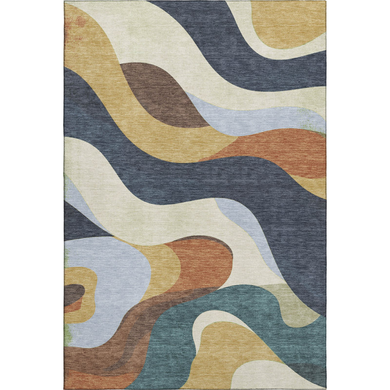 Premium Machine Washable Mayfield AMF2186 swirls Rug, Gold, 3' x 5'
