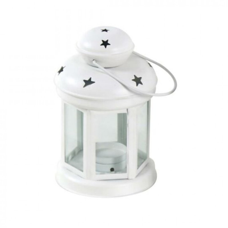 Lanterne blanche en métal avec étoiles