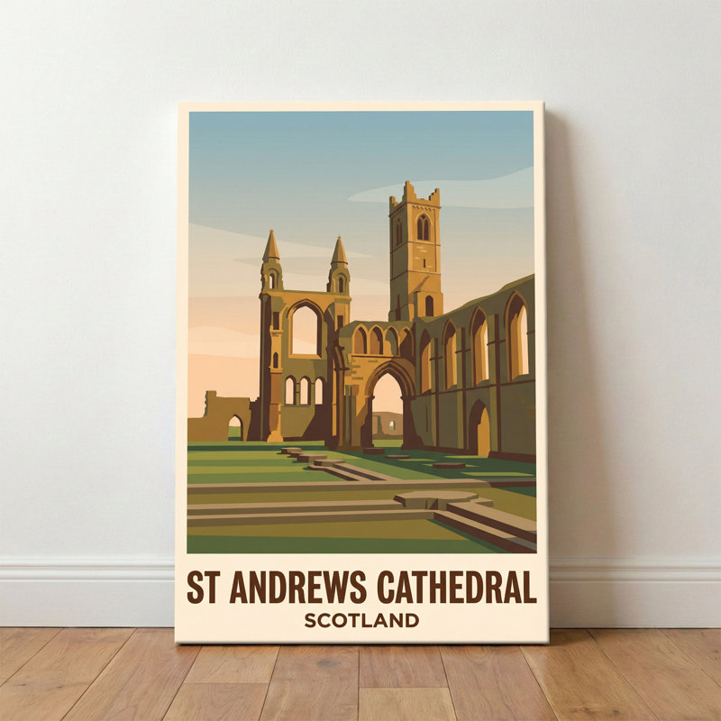 St Andrews Cathedral, Scotland - Romantic Ruins Travel Poster Evoking Coastal History. Giclee Print On Wrapped Canvas. Wall Art, Home Decor - Religious & Cultural Sites, Scotland - Wrapped Canvas Print