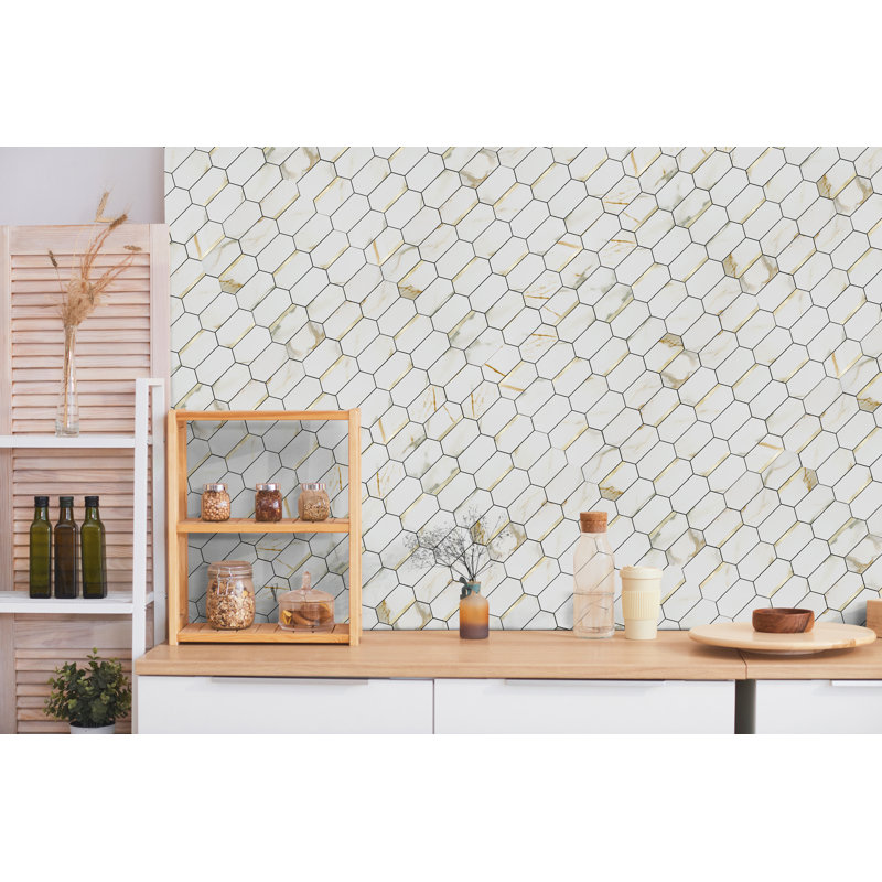 Carrelage mural auto-adhésif en PVC l 12,2 po x L 12,6 po, Carla or avec or