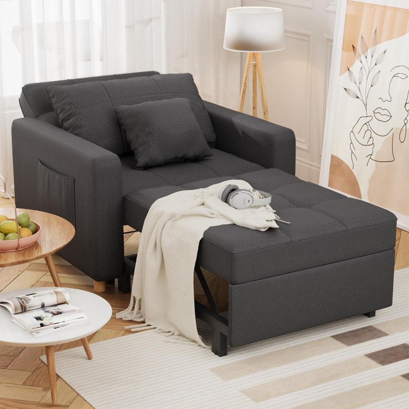 Emma-Leigh 1 Seater Fabric Accent Chairs Bed, Black Linen