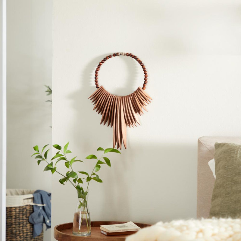 13 po x 3 po x 18 po, décoration murale de style tribal en bois brun avec collier perlé