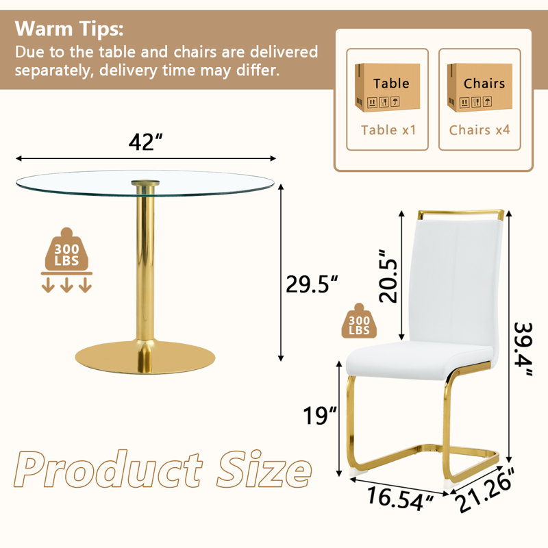 5 - Piece Pedestal Dining Set, 29.5"H x 39.7"L x 39.7"W, White