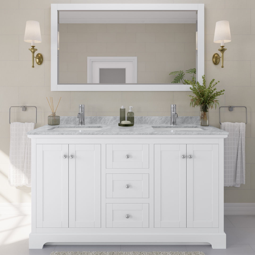 Avery 60'' Double Bathroom Vanity with Marble Top with Mirror Wyndham Collection Base 