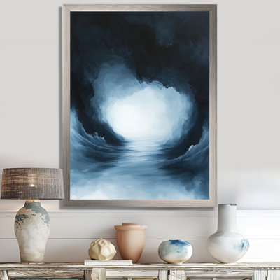 Passage de la lumière orageuse - Tableau encadré sur toile bleue océan
