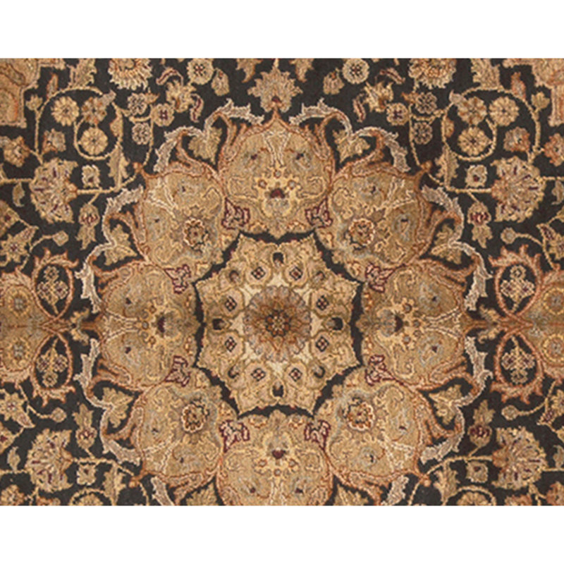 Hand Knotted Silk Area Rug in Black And Light Gold