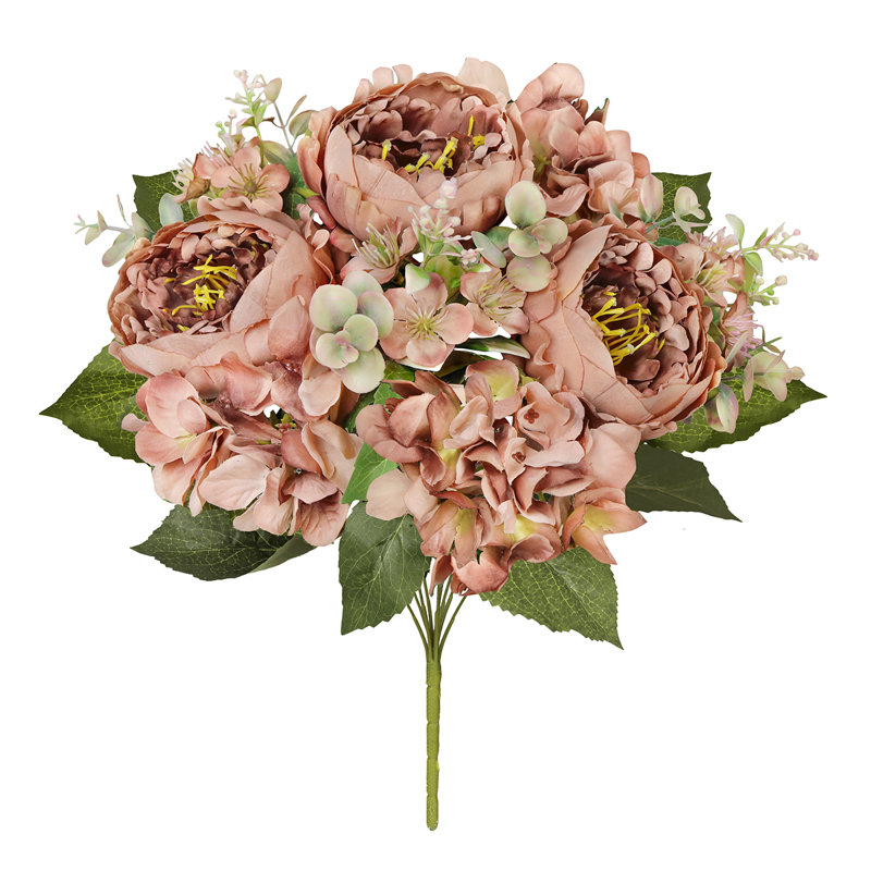Mélange de pivoines et d'hortensias, Brun café