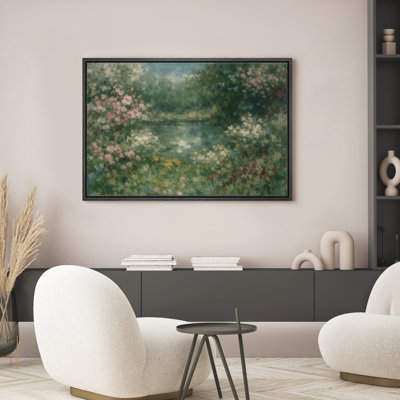 Lush Garden Pond Floral Scene Artwork Framed Canvas Master Bedroom Wall Art Work Print