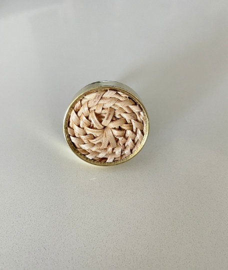 Round Brass And Rattan "merri" Cabinet Knob