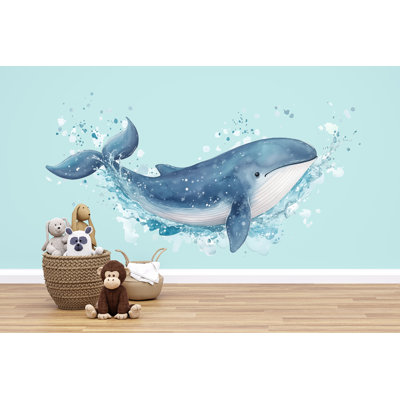 Adhésif décoratif pépinière de baleine aquarelle - art mural chambre d'enfant au-dessus du lit de bébé 051Mv