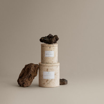 FRABLI Scented Candle w/Travertine Container - Large - Cotton Island Fragrance