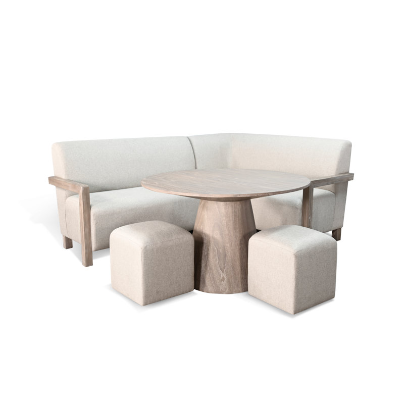 Sunny Designs 4-Piece Upholstered Breakfast Nook Set With Round Pedestal Table, 4 Pieces: Table, 2 Chairs, 1 Bench