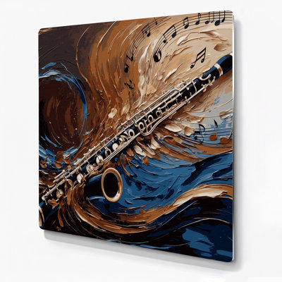 Musique, art mural noir en métal Clarinette
