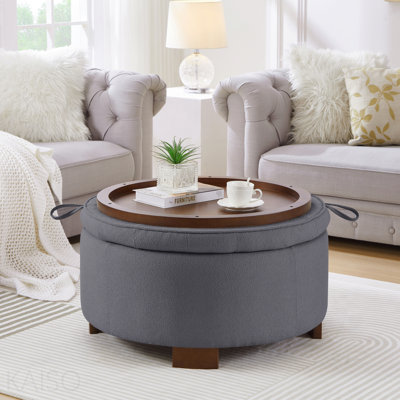 Repose-pieds rond avec couvercle, tissu réversible / gris Boucle pour le salon - gris foncé