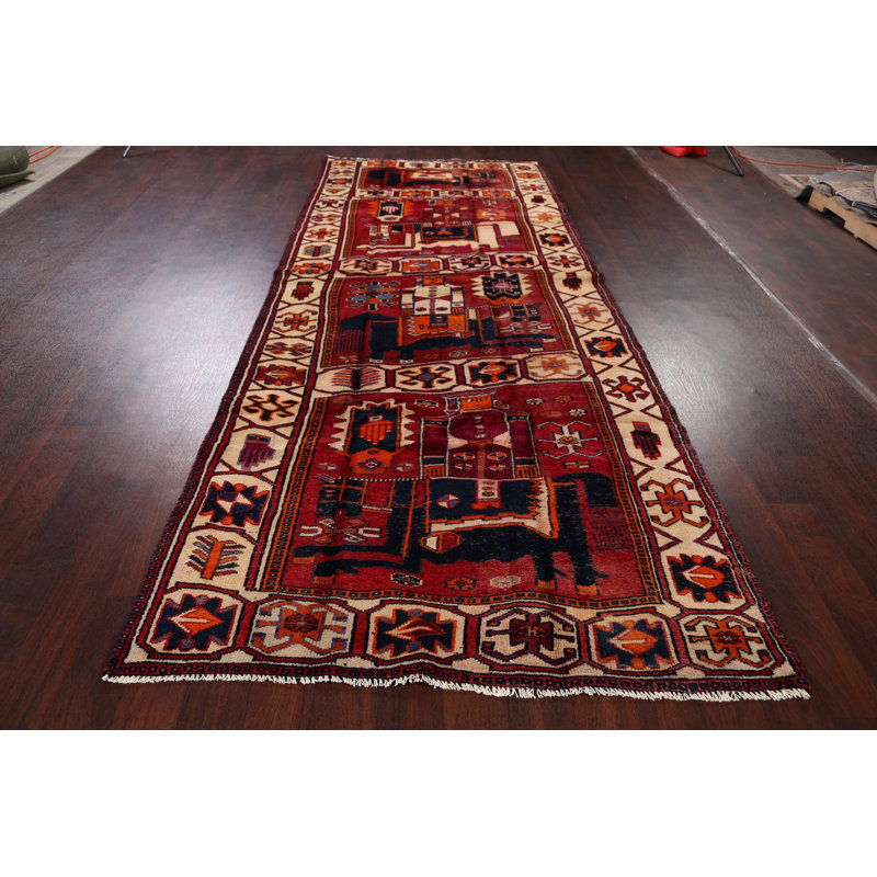 Tapis décoratif en laine rouge 4 pi 8 po x 12 pi 1 po one-of-a-kind années 1980 lori Alfarata