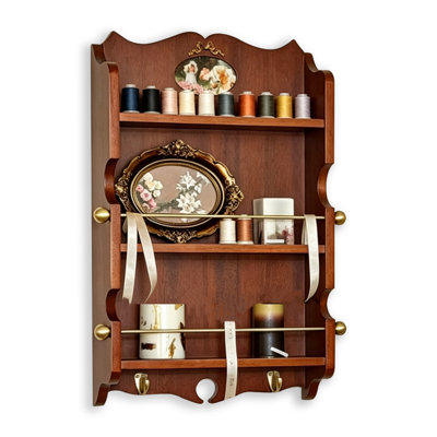 Solid wood + Metal Wall Mounted 3 Shelves, Modern Decor Display Shelf for Bedroom, Bathroom, Kitchen, Living Room
