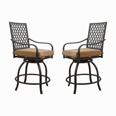 Outdoor Living Pivote les tabourets de bar, l'ensemble de bistro extérieur pour la terrasse du jardin, les chaises de bar avec coussin de siège (2 chaises)