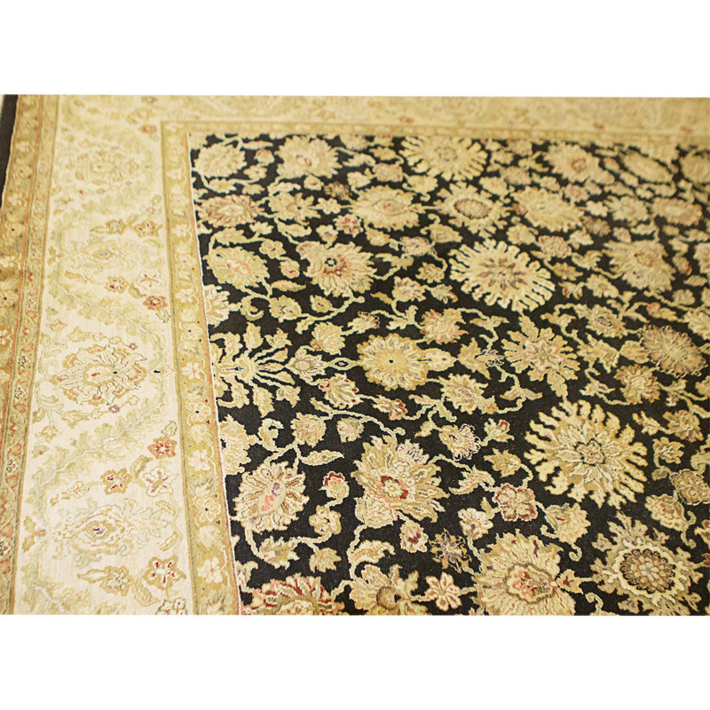 Tapis noir et crème noué à la main de haute qualité