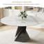 Table de salle à manger ronde 59 po pour 6 personnes, table de cuisine circulaire avec plateau en pierre frittée blanc brillant et base en acier inoxydable noir