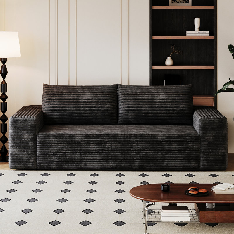 Canapé en velours côtelé avec coussin moelleux, Noir