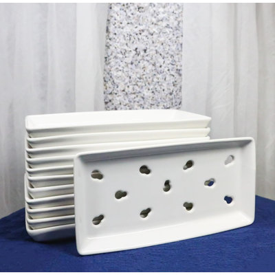 Pack Of 12 Ceramic White Neta Zara Sushi Case Plates With Drip Holes 8" By 4"