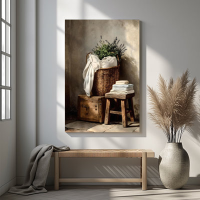 1pc Framed Canvas Wall Art Prints Poster, Vintage Laundry Room Wall Art Rustic Laundry Basket Bathroom Art Posters Canvas Print Painting for Living Room Bedroom Office Bathroom Dorm Home Decor, Ready To Hang