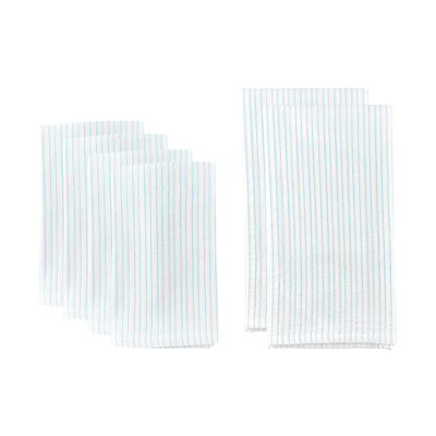 Ensemble de 6 pièces en coton piqué - bleu Comprend 4 serviettes de table et 2 torchons